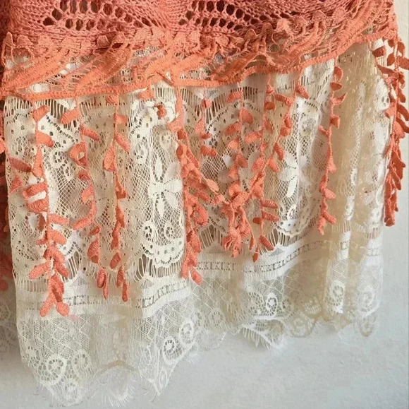 Ryu oversized boho style coral knit beach coverup tunic poncho top - Picture 6 of 11